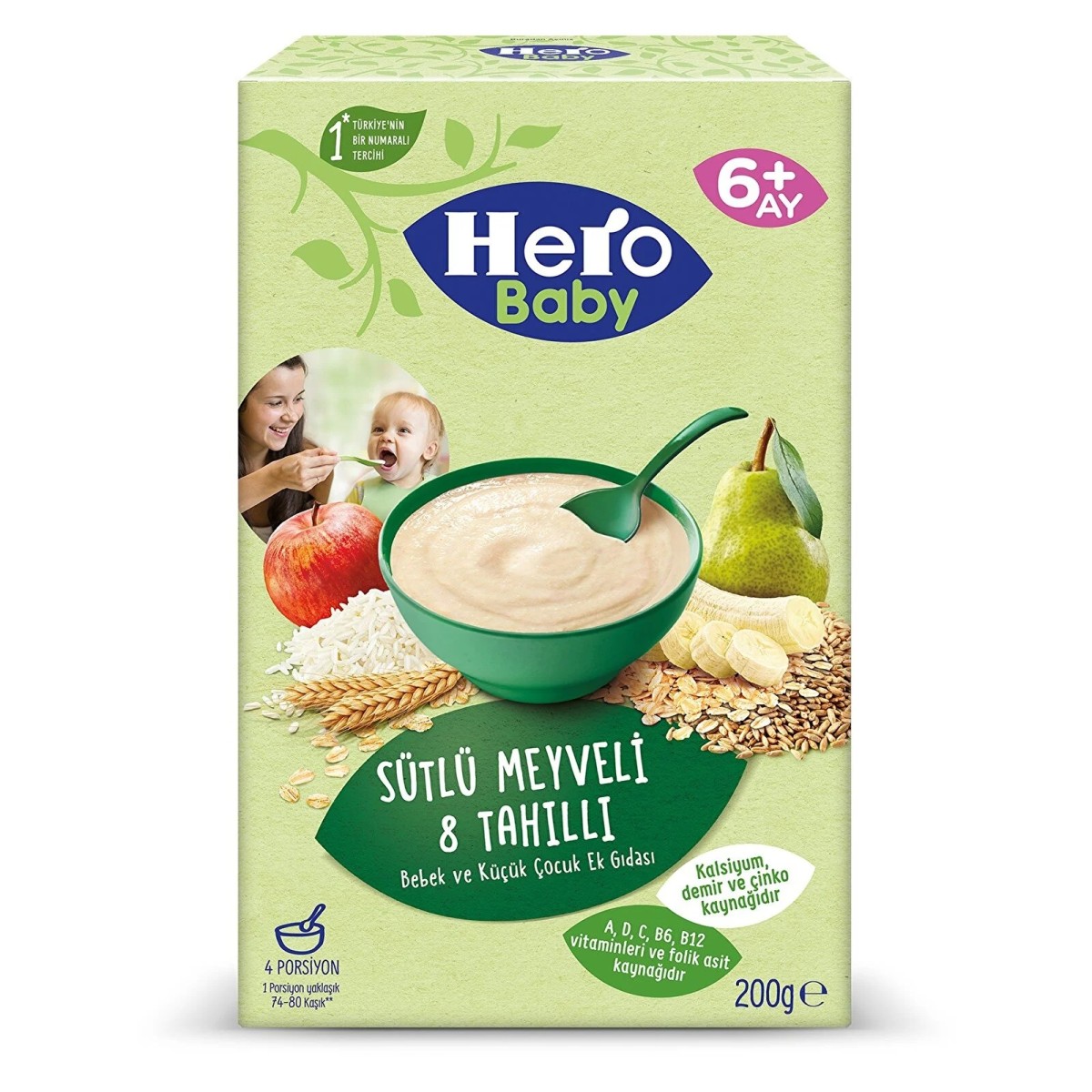 Hero Baby Hero  Baby Sütlü Meyveli 8 Tahıllı Kaşık Maması 200 gr