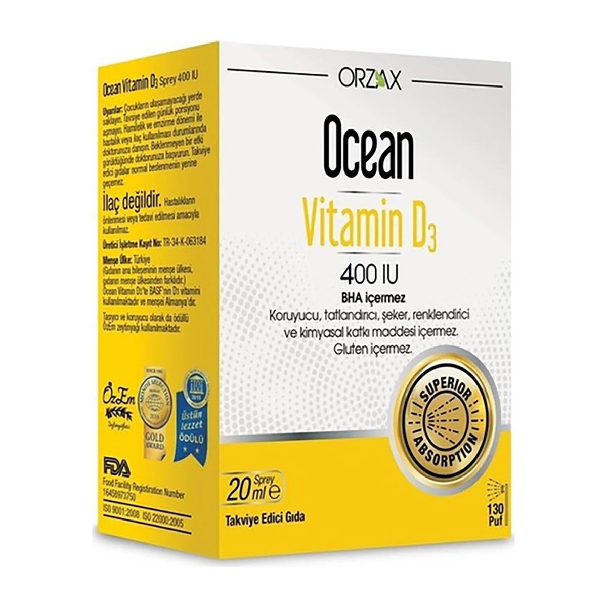 Orzax Ocean Vitamin D3 400 IU Sprey 20ml