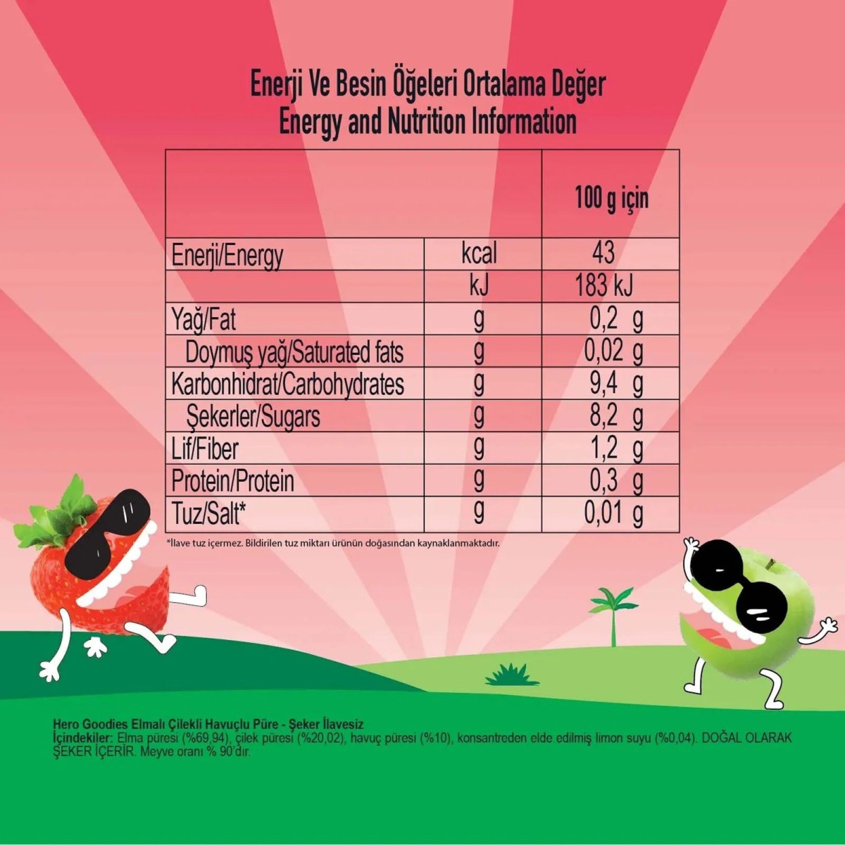 Hero Goodies Çilek Elma Püresi 100 gr