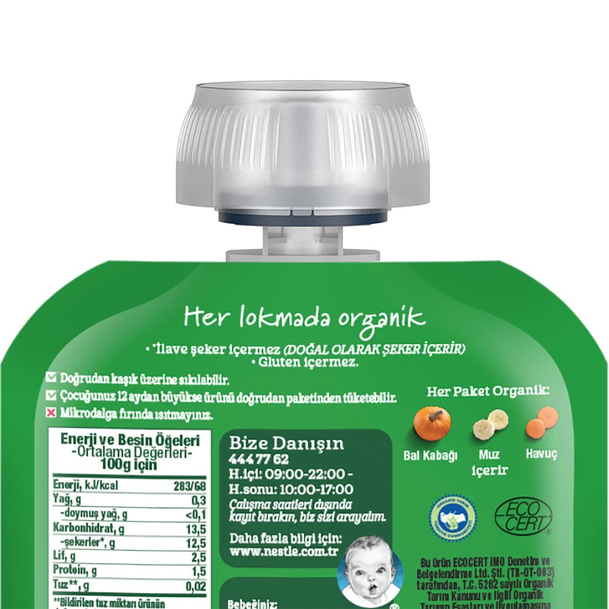 Gerber Organik Balkabaklı Muzlu Havuçlu Meyve Püresi 90 gr