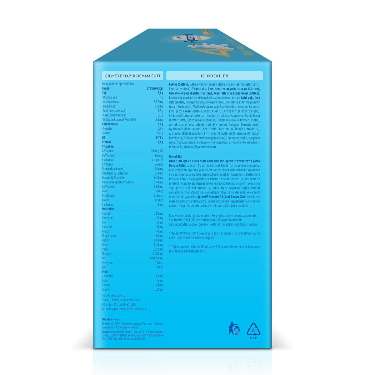 Aptamil 4 Çocuk Devam Sütü 1000 gr 1+ Yaş