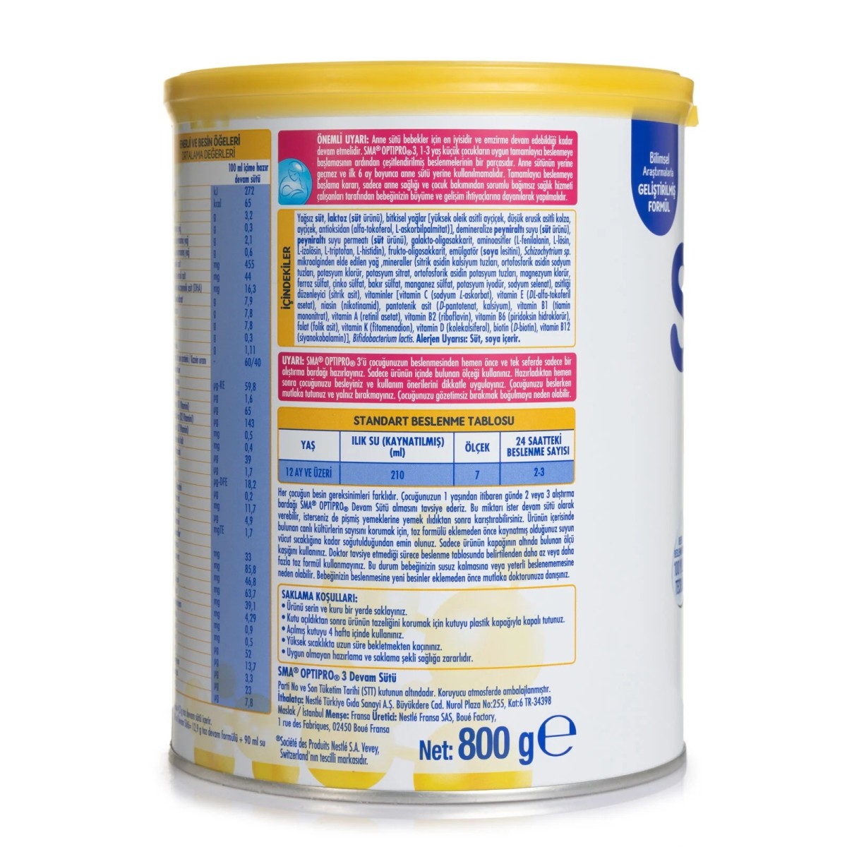 SMA Optipro Probiyotik 3 Bebek Devam Sütü 800 gr 1-3 Yaş