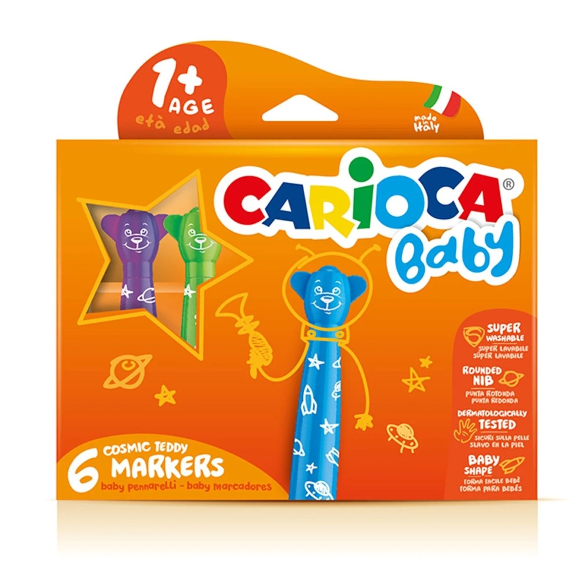 CARIOCA Teddy Jumbo Bebek Yıkanabilir Keçeli Boya Kalemi 6lı
