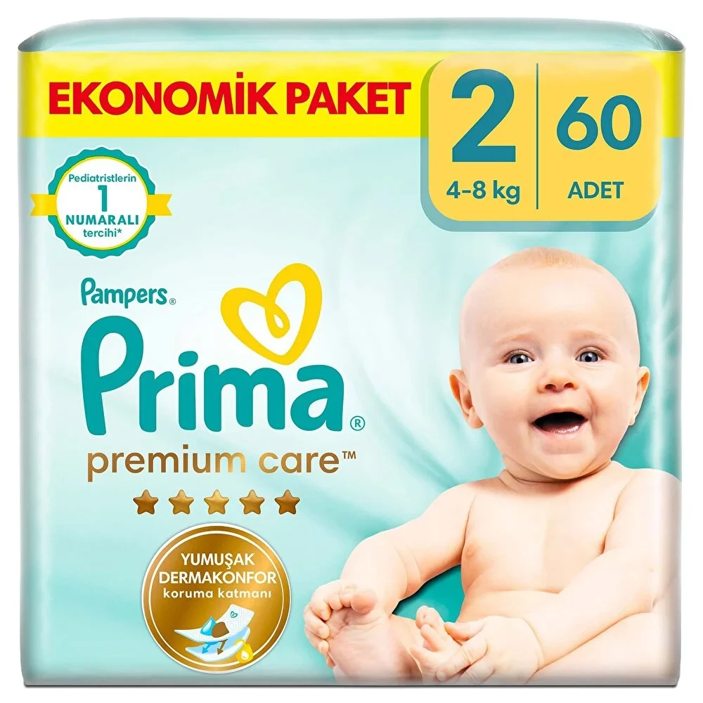 Bebek Bezi Premium Care 2 Beden Mini Ekonomik Paket 4-8 kg 60 Adet