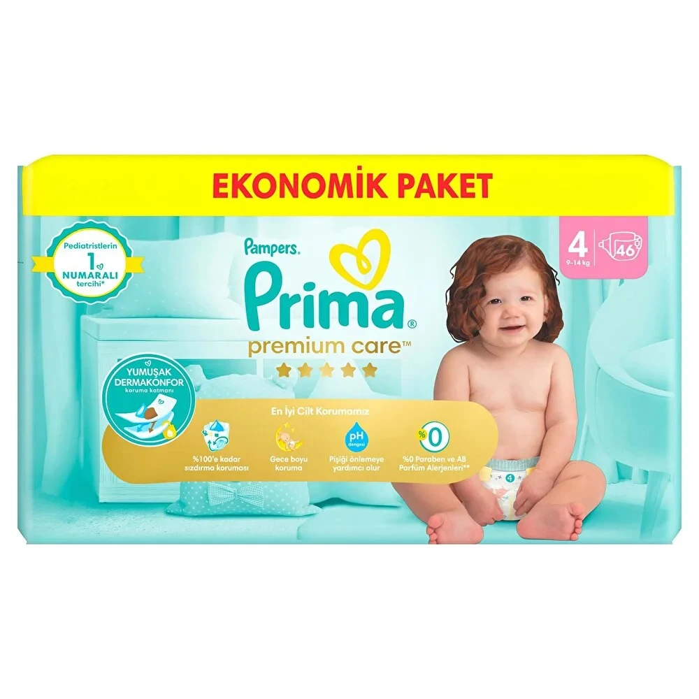 Bebek Bezi Premium Care 4 Beden Maxi Ekonomik Paket 9-14 kg 46 Adet