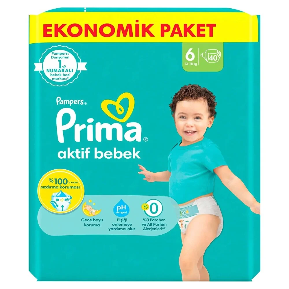 Bebek Bezi Aktif Bebek 6 Beden Ekstra Large Ekonomik Paketi 13-18 kg 40 Adet