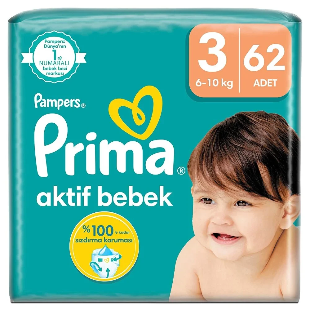 Bebek Bezi Aktif Bebek 3 Beden Midi Ekonomik Paket 6-10 kg 62 Adet