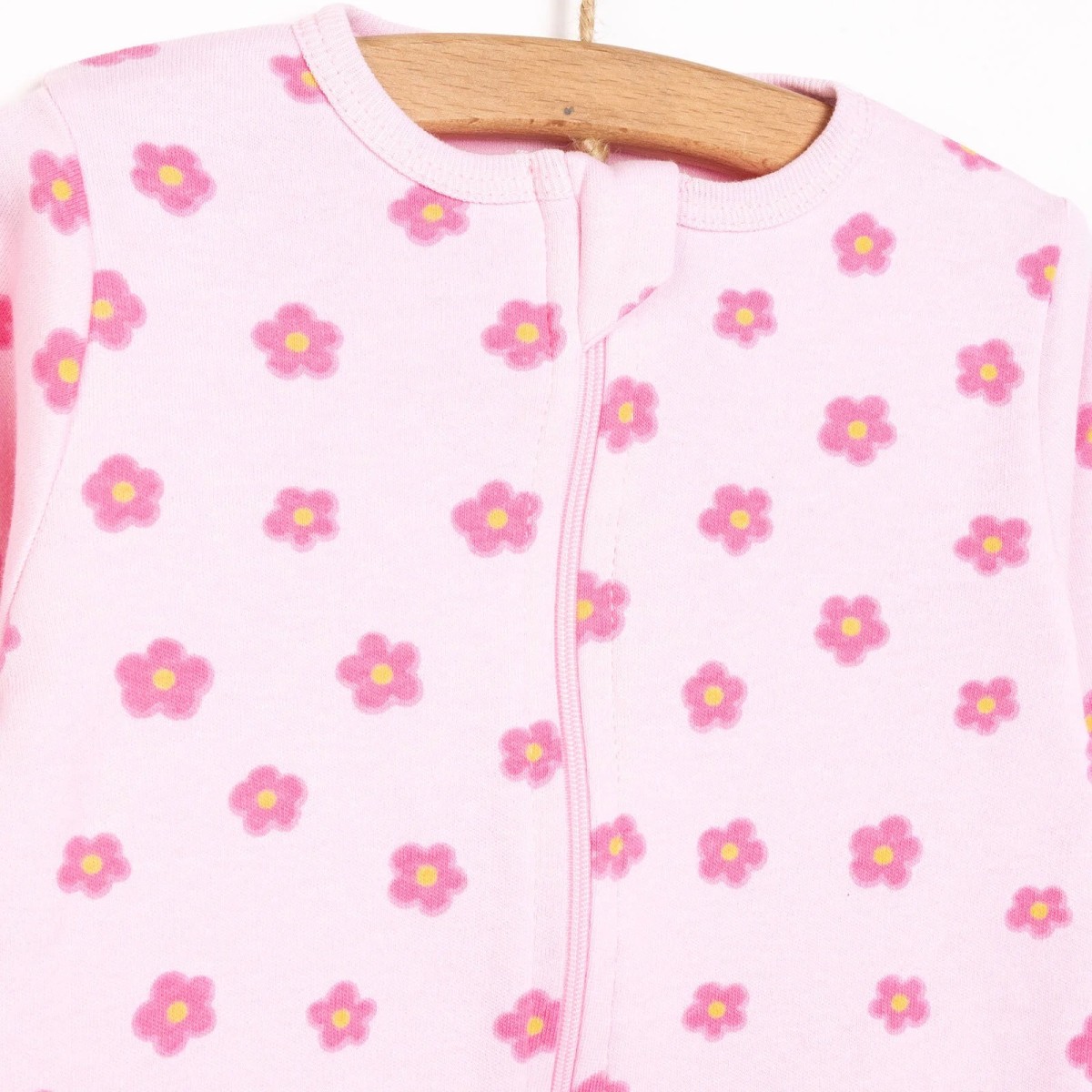 HelloBaby Yenidoğan Kız Bebek Patikli Tulum İnterlok Çiçek Desenli Pembe