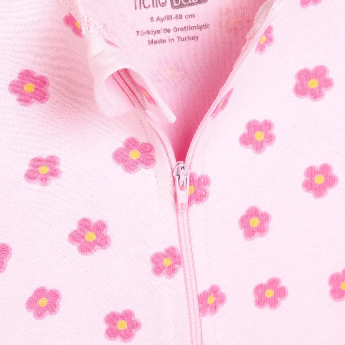 HelloBaby Yenidoğan Kız Bebek Patikli Tulum İnterlok Çiçek Desenli Pembe