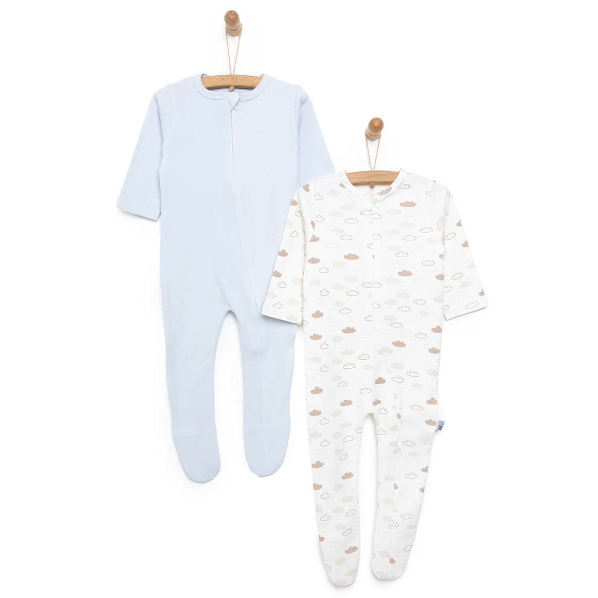 HelloBaby Yenidoğan Erkek Bebek 2li Patikli Tulum İnterlok Bisiklet Yaka Uzun Kol Mavi