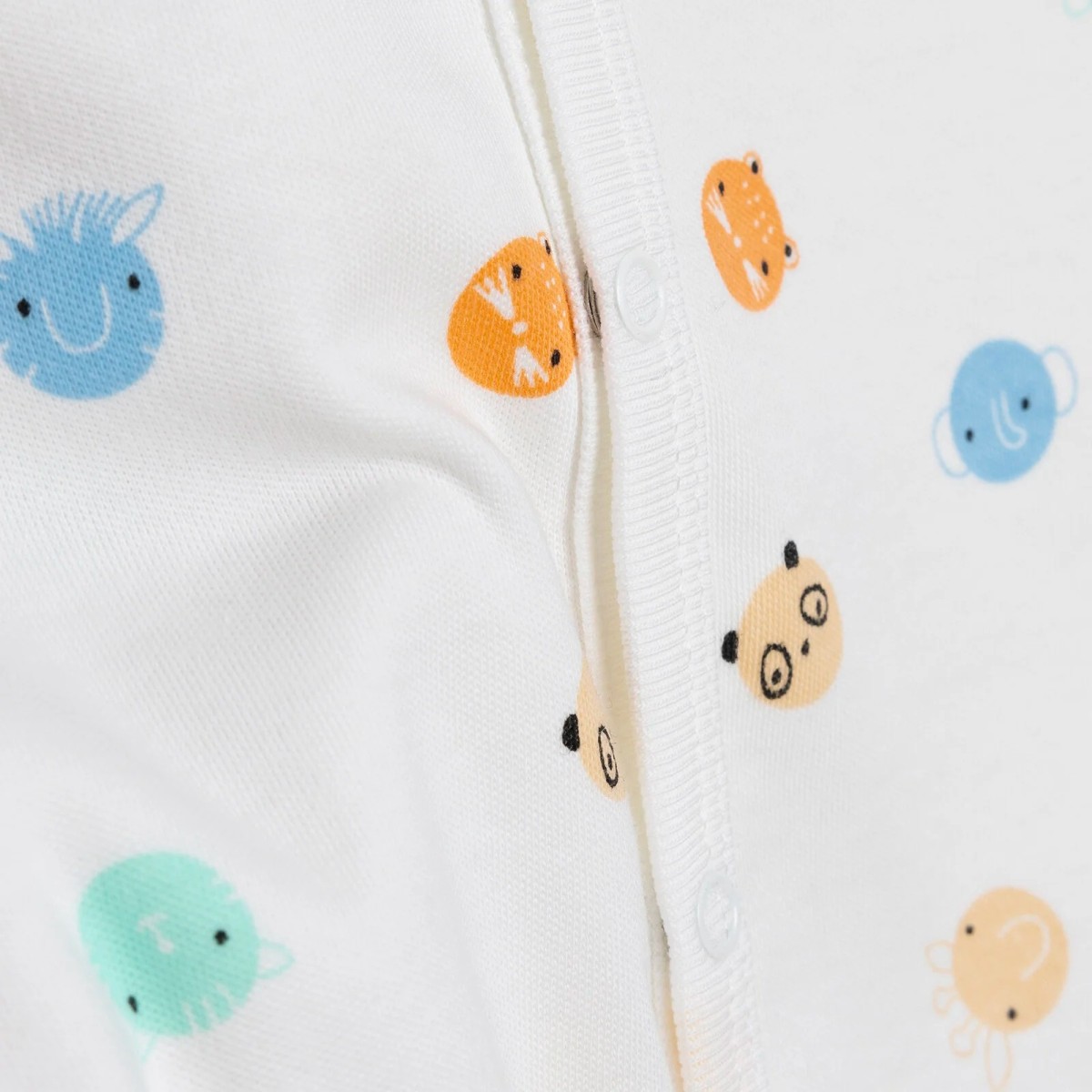 HelloBaby Yenidoğan Unisex Bebek Tulum-Body-Bere 3lü Takım İnterlok Jungle Kendinden Eldivenli Çıtçıtlı Yaka Uzun Kol Ekru