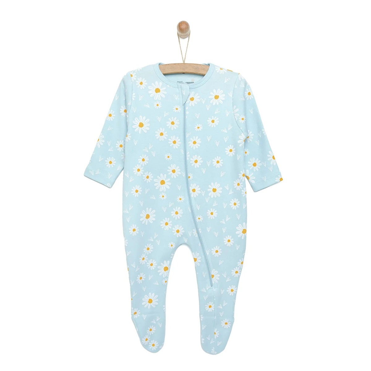 HelloBaby Yenidoğan Kız Bebek Patikli Tulum İnterlok Açık Mavi