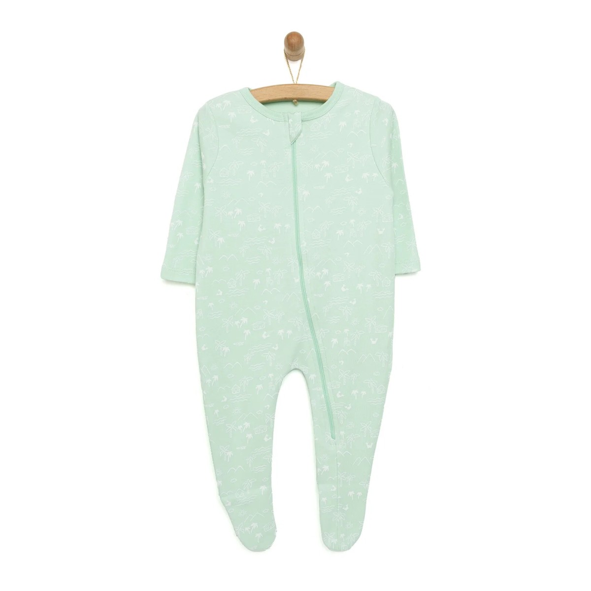 HelloBaby Yenidoğan Erkek Bebek Patikli Tulum İnterlok Pamuklu Fermuarlı Bisiklet Yaka Uzun Kol Karışık Renkli