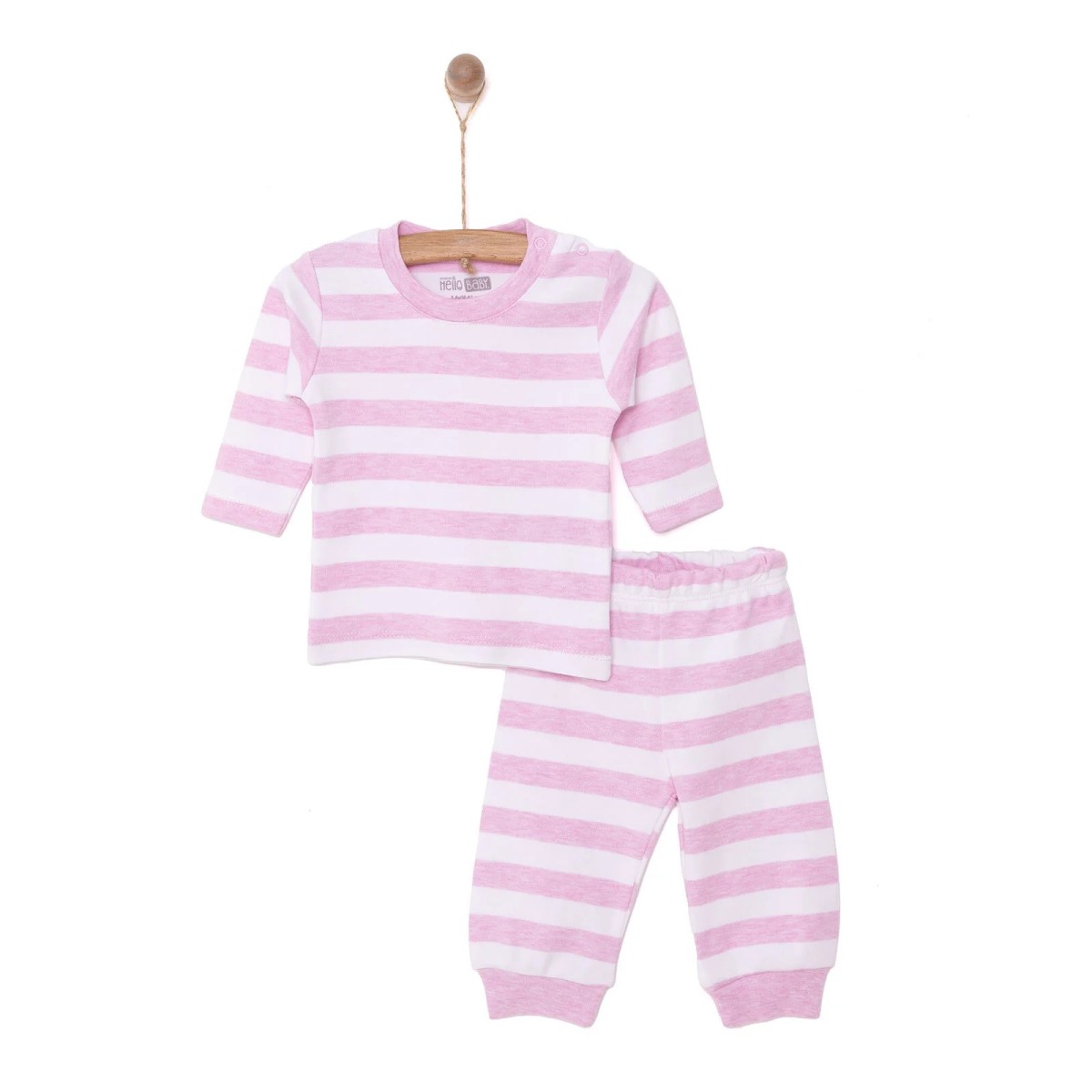 HelloBaby Yenidoğan Unisex Bebek Sweatshirt-Patiksiz Alt 2li Takım İnterlok Bisiklet Yaka Uzun Kol Açık Pembe