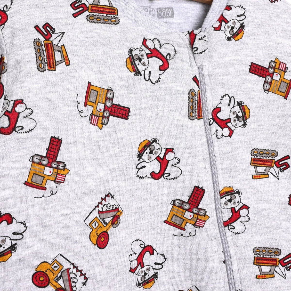 HelloBaby Erkek Bebek Uyku Tulumu İnterlok Bebe Yaka Ribanalı Paça Uzun Kol Kar Melanj