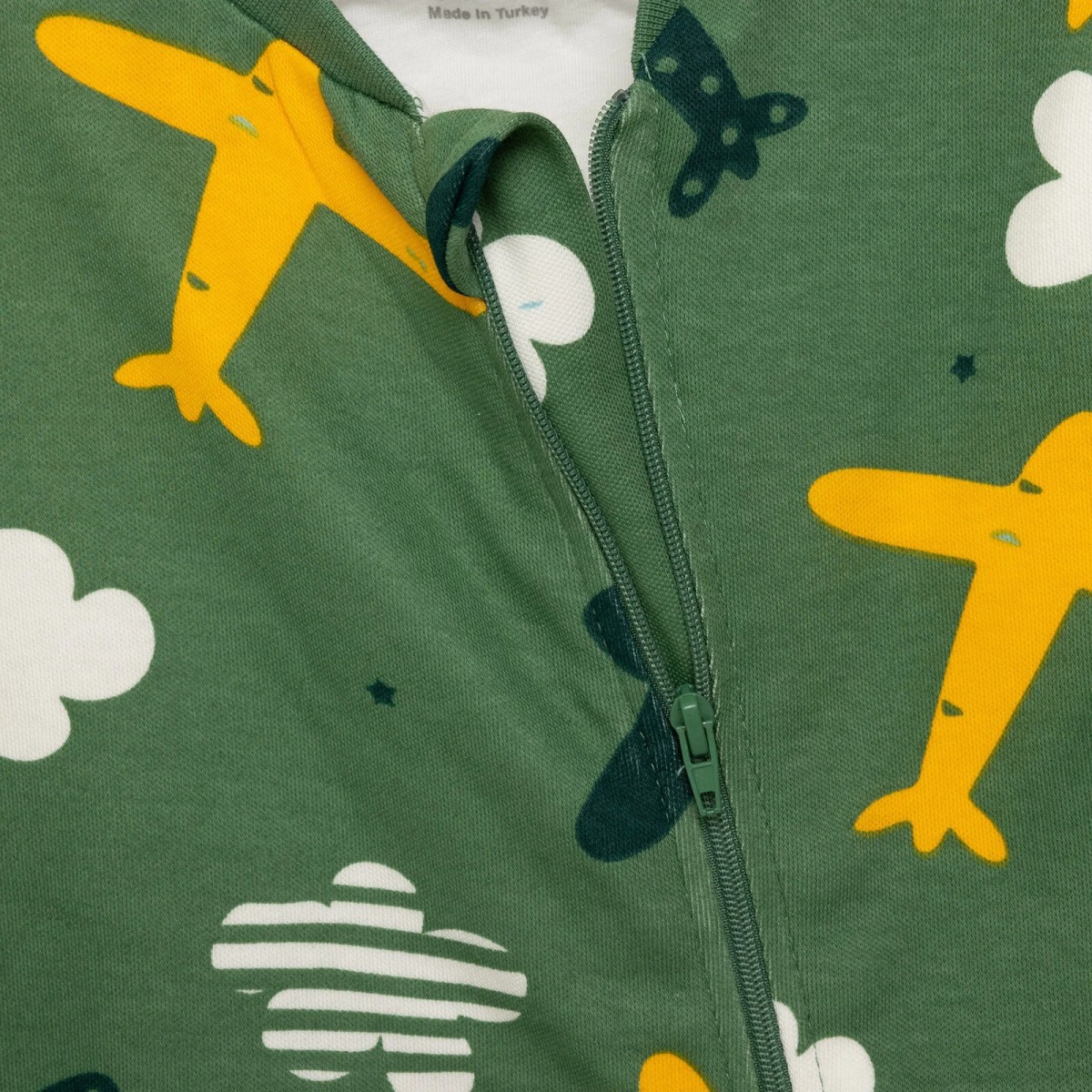 HelloBaby Erkek Bebek Uyku Tulumu Bisiklet Yaka Ribanalı Paça Haki