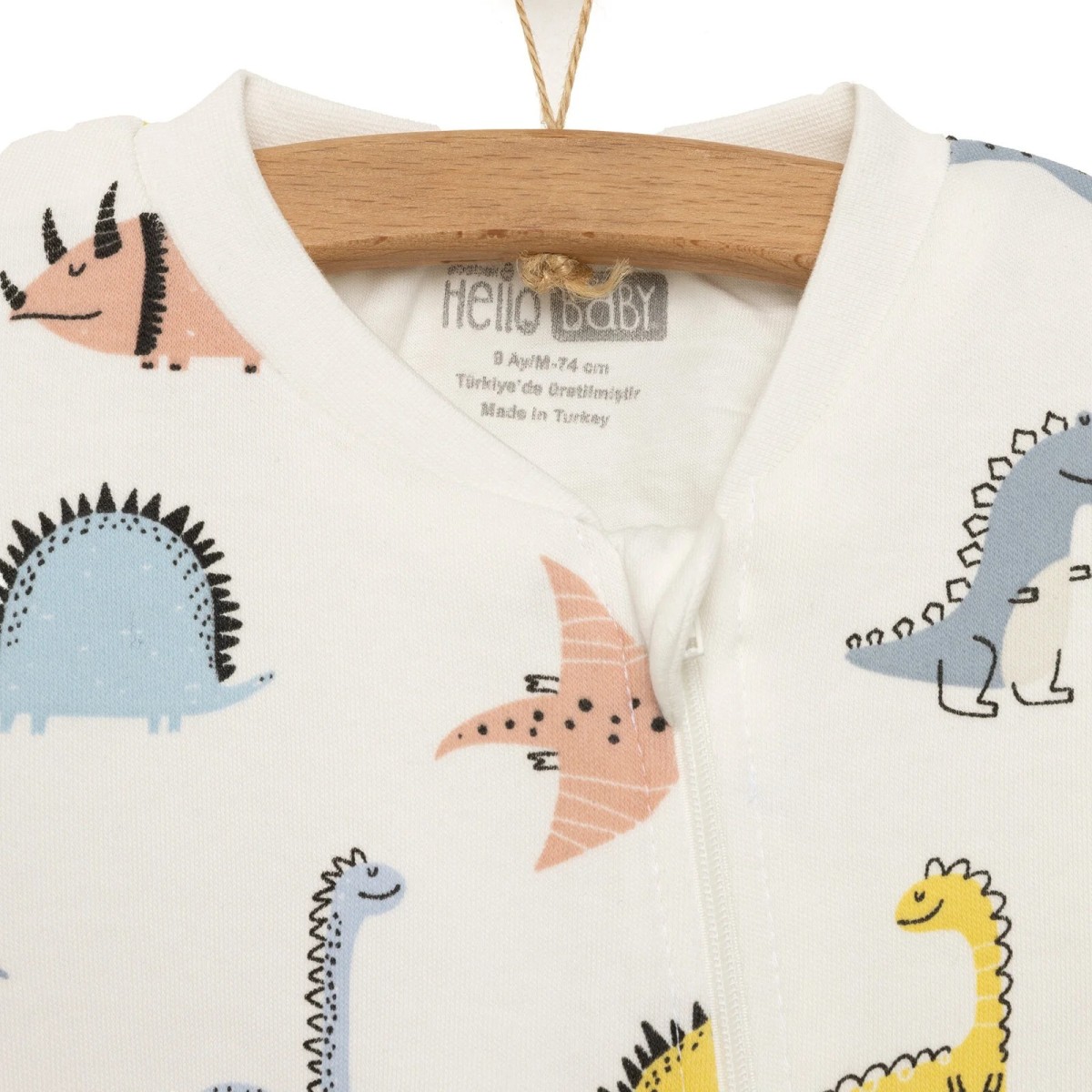 HelloBaby Erkek Bebek Uyku Tulumu Bisiklet Yaka Ribanalı Paça Ekru