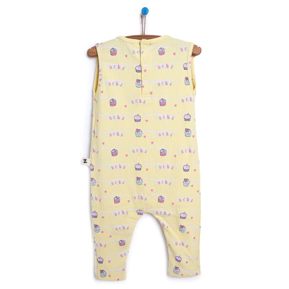 BabyZ Kız Bebek Patiksiz Tulum Ice Cream&Cupcake Bisiklet Yaka Kısa Kol Sarı