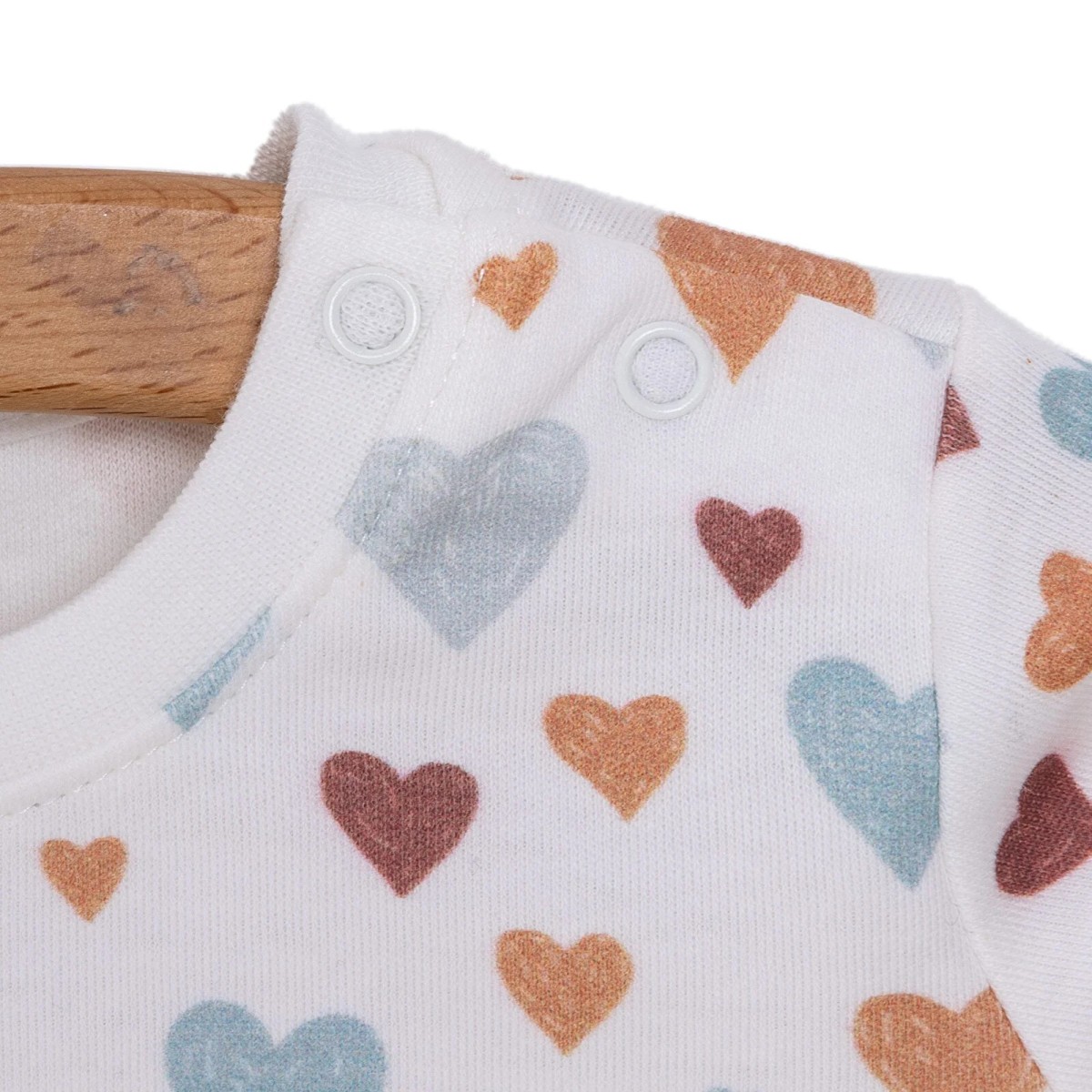 Pambuliq Kız Bebek Pijama Takımı İnterlok Organik Çıtçıtlı Bisiklet Yaka Ribanalı Paça Uzun Kol Bej