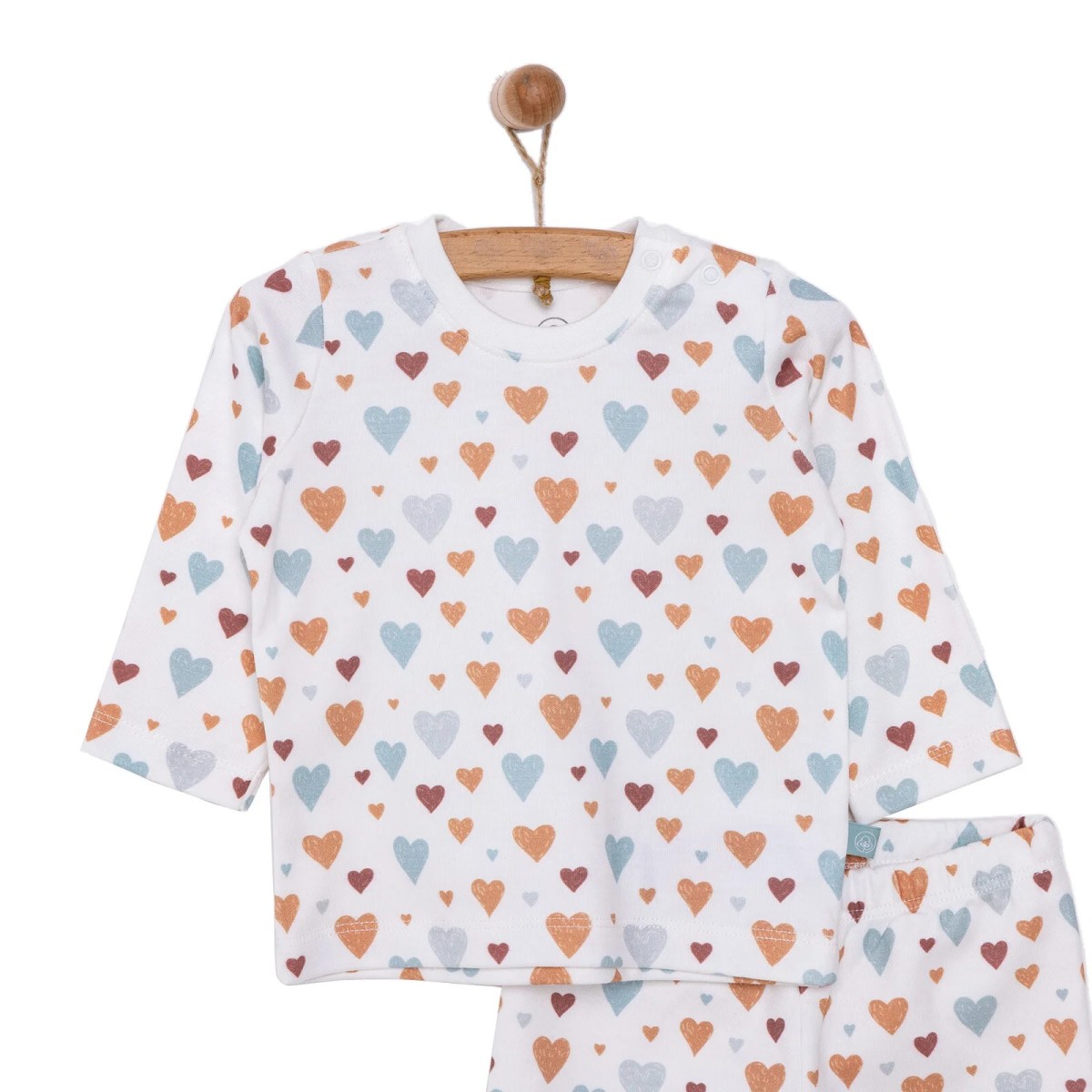 Pambuliq Kız Bebek Pijama Takımı İnterlok Organik Çıtçıtlı Bisiklet Yaka Ribanalı Paça Uzun Kol Bej